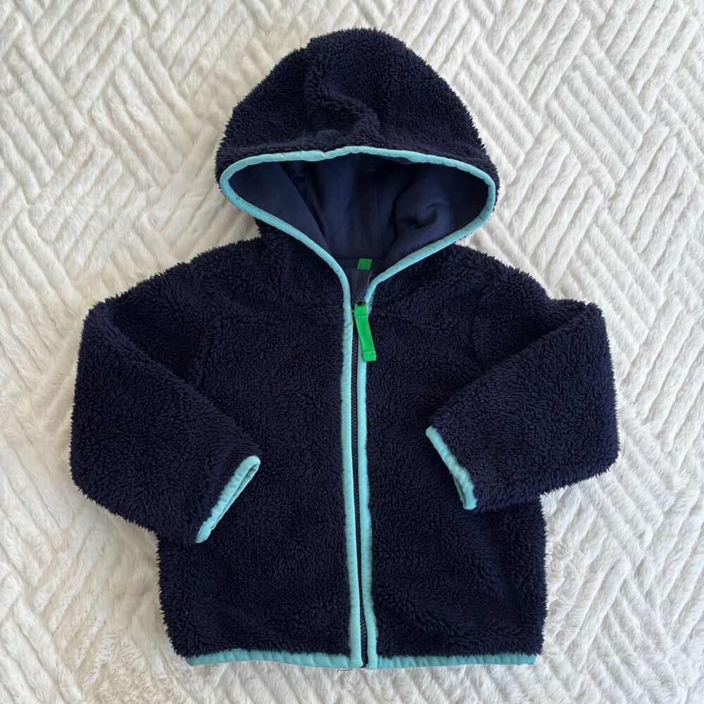 Primary Baby 12-18M Navy Sherpa Fleece Zip Hoodie Jacket Blue Trim